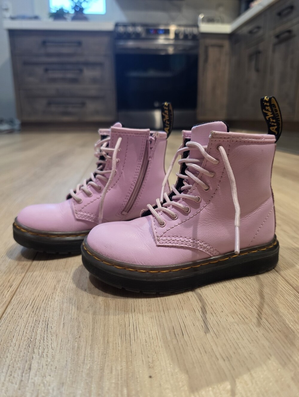 Dr. Martens Zavala Kids Pink Leather Lace-Up Boots Size US 10